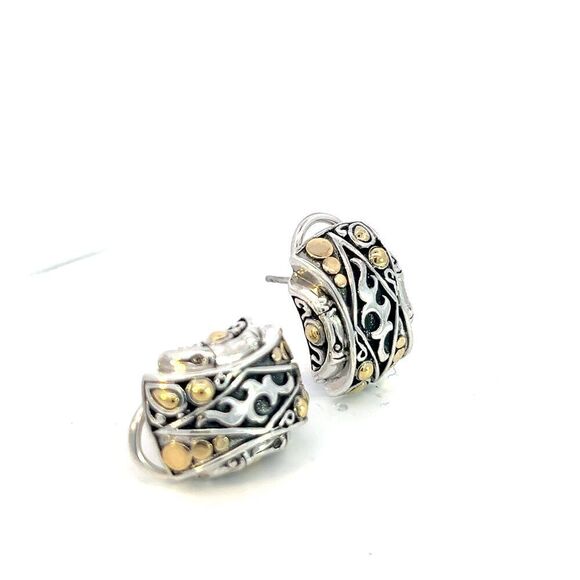 John Hardy Estate Post Omega Back Earrings Sterling Silver 18k Y Gold JH70 - Picture 5 of 7